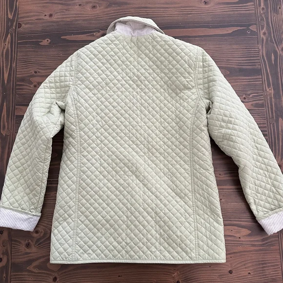 Women’s Kate Hill Light Green Quilted Jacket Small Turn Button Striped Lining - Picture 4 of 7
